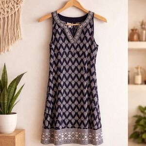 Magnolia Grace Alhambra Embroidered Trim Knit Dress Blue White Size Small‎ NWT